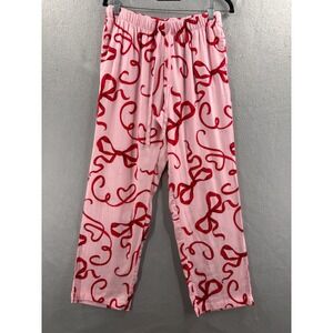 Joyspun Flannel Pajama Pants Womens S 4/6 Pink Red Bow Print Coquette Soft PJs